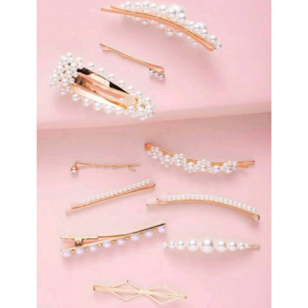 10 pcs Faux Pearl Hair Clips - Picture 3 of 3